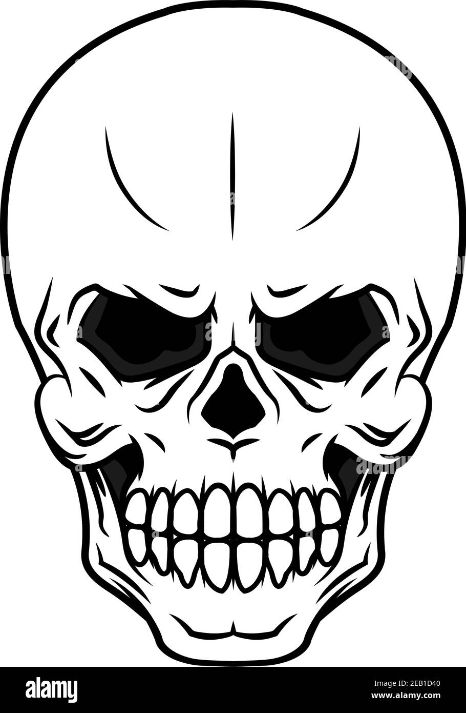 Noir et blanc danger vecteur icône crâne de dessin animé avec dents convient pour Halloween, tatouage d'horreur ou de piraterie concepts Illustration de Vecteur