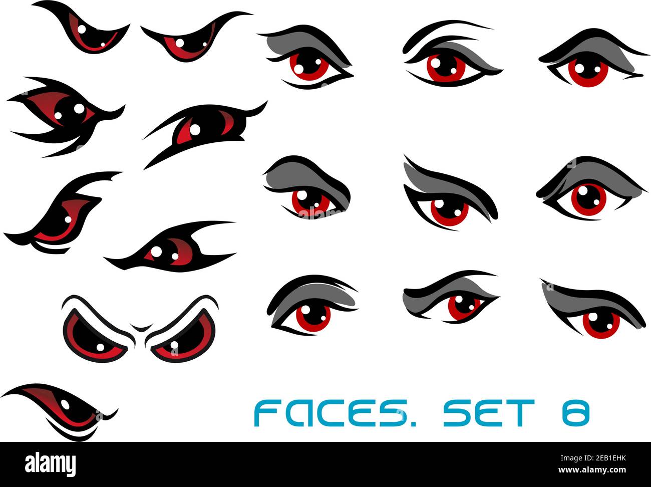 Danger monstre et mal yeux rouges ensemble pour les visages représentant une gamme d'expressions Illustration de Vecteur