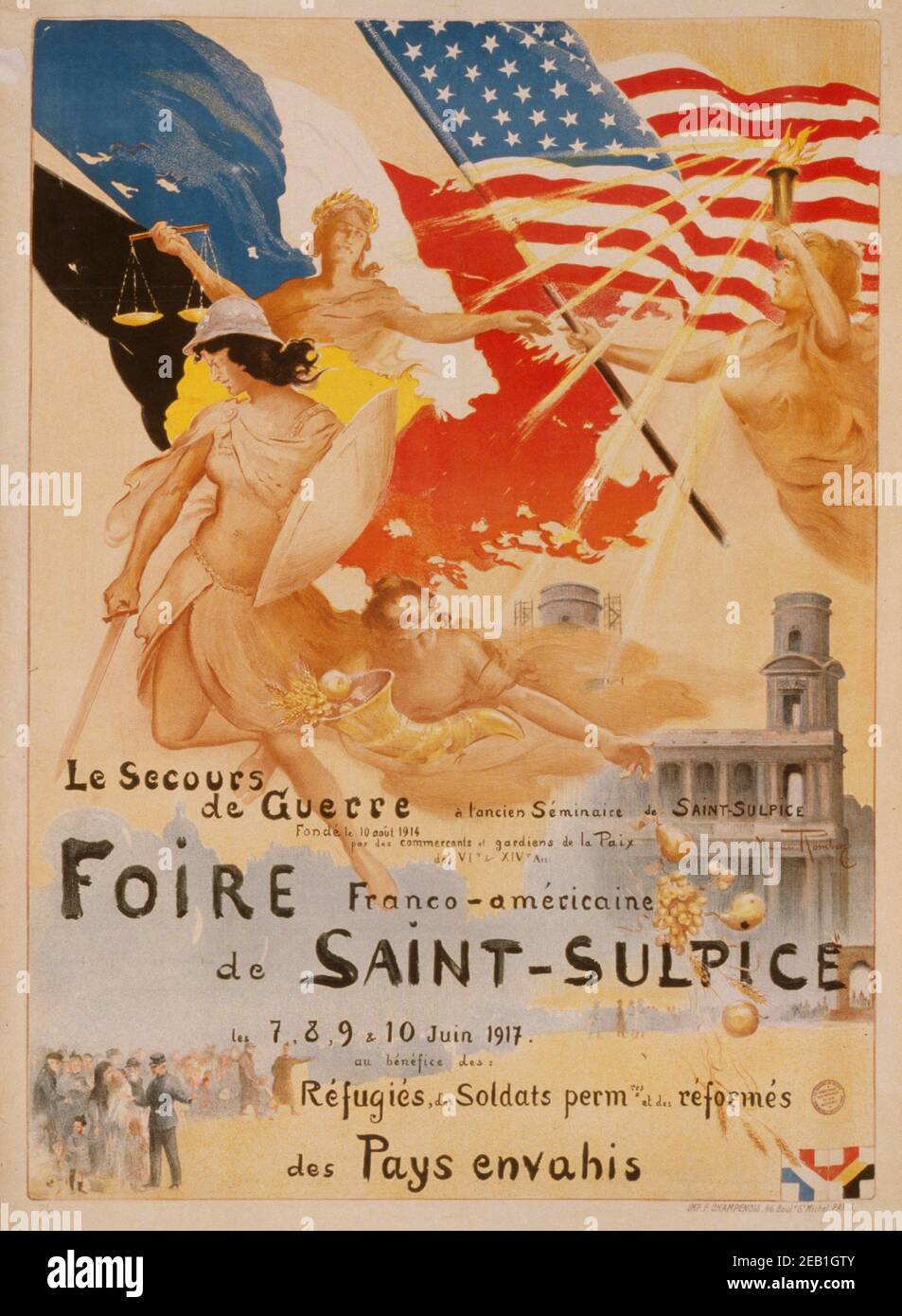 Foire France-Américaine de Saint-Sulpice. Le secours de guerre; la foire franco-américaine de Saint Sulpice. Le secours de guerre (organisme de secours pour les victimes de la guerre). 1917 Banque D'Images