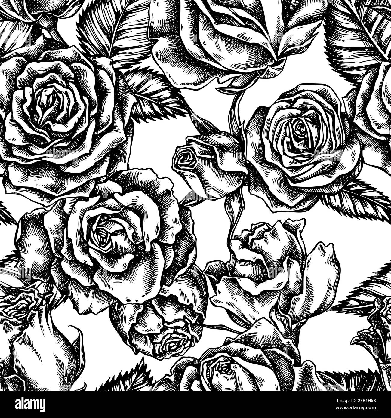 Motif sans couture avec roses noires et blanches Illustration de Vecteur