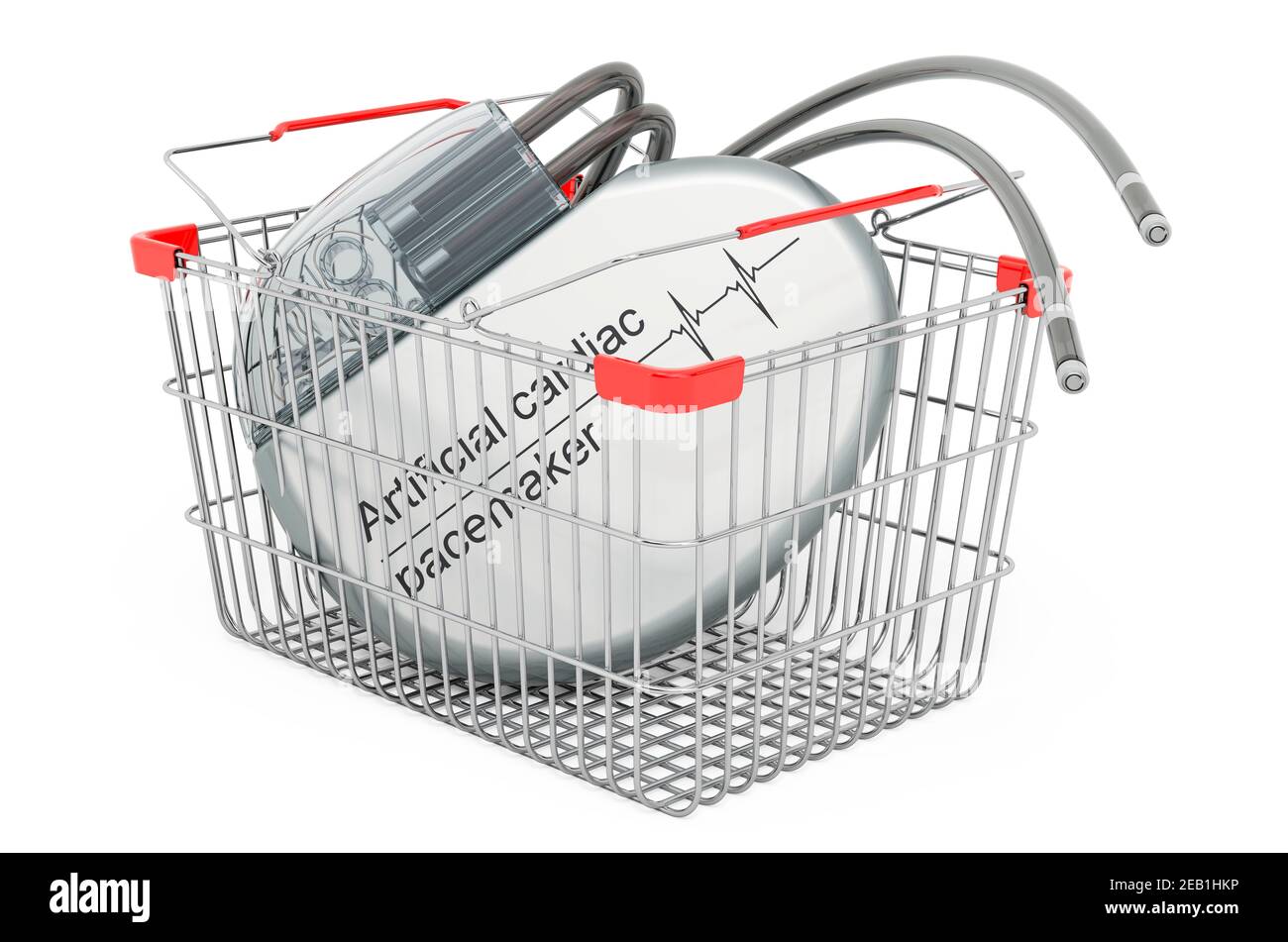 Panier avec stimulateur cardiaque artificiel. Rendu 3D isolé sur fond blanc Banque D'Images