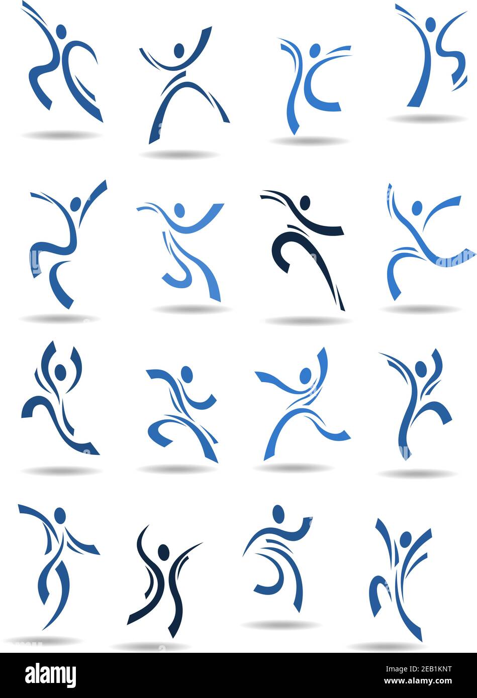 Symboles de danse abstraits avec silhouettes bleues des danseuses différentes poses adaptées à la conception de modèle de logo ou d'emblème Illustration de Vecteur
