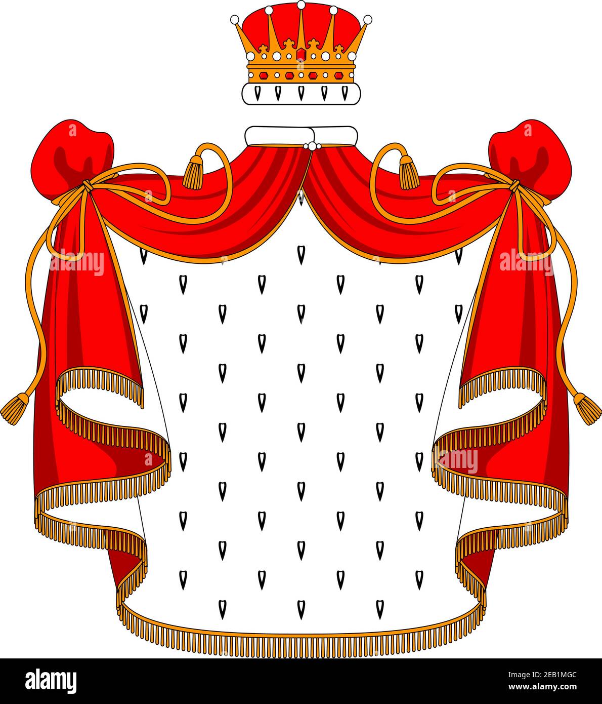 Classique médiéval couronne royale dorée bijoux incrusté et manteau de velours rouge avec fourrure, frange et espace de copie adapté à la conception heraldry ou de manteau de bras Illustration de Vecteur