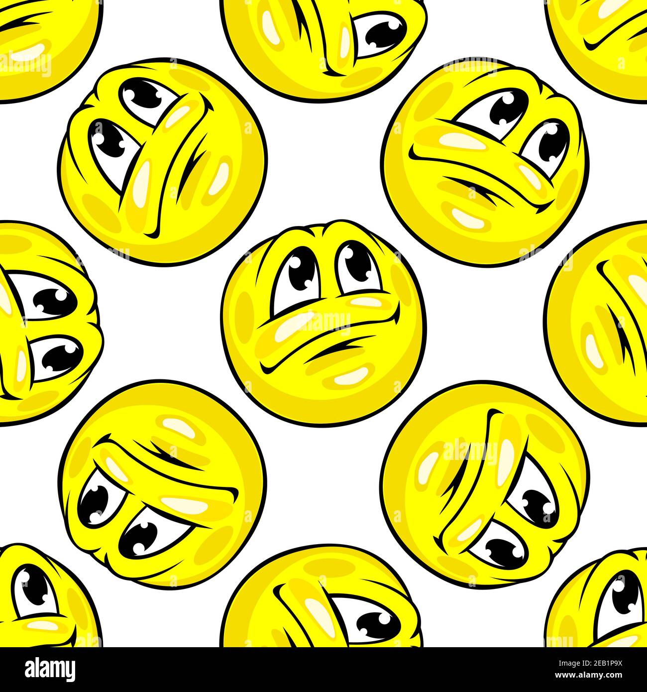 Emoticones Jaunes Joyeux Motif Sans Couture Avec Motif Repete De Dessin Anime Smiley Brillant Sur Fond Blanc Pour Le Tissu Ou L Emballage Image Vectorielle Stock Alamy