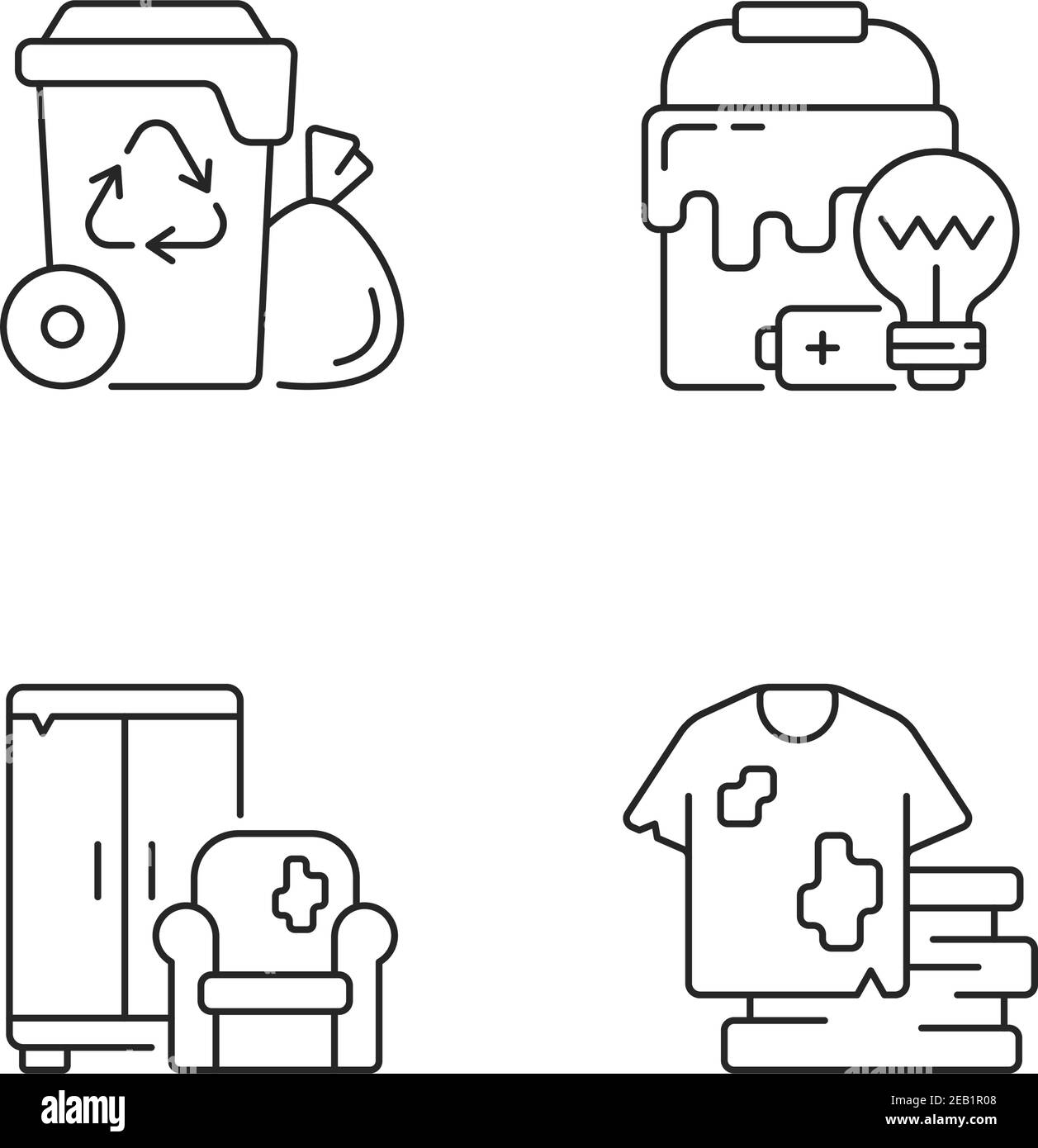 Jeu d'icônes linéaires de mise au rebut des déchets Illustration de Vecteur