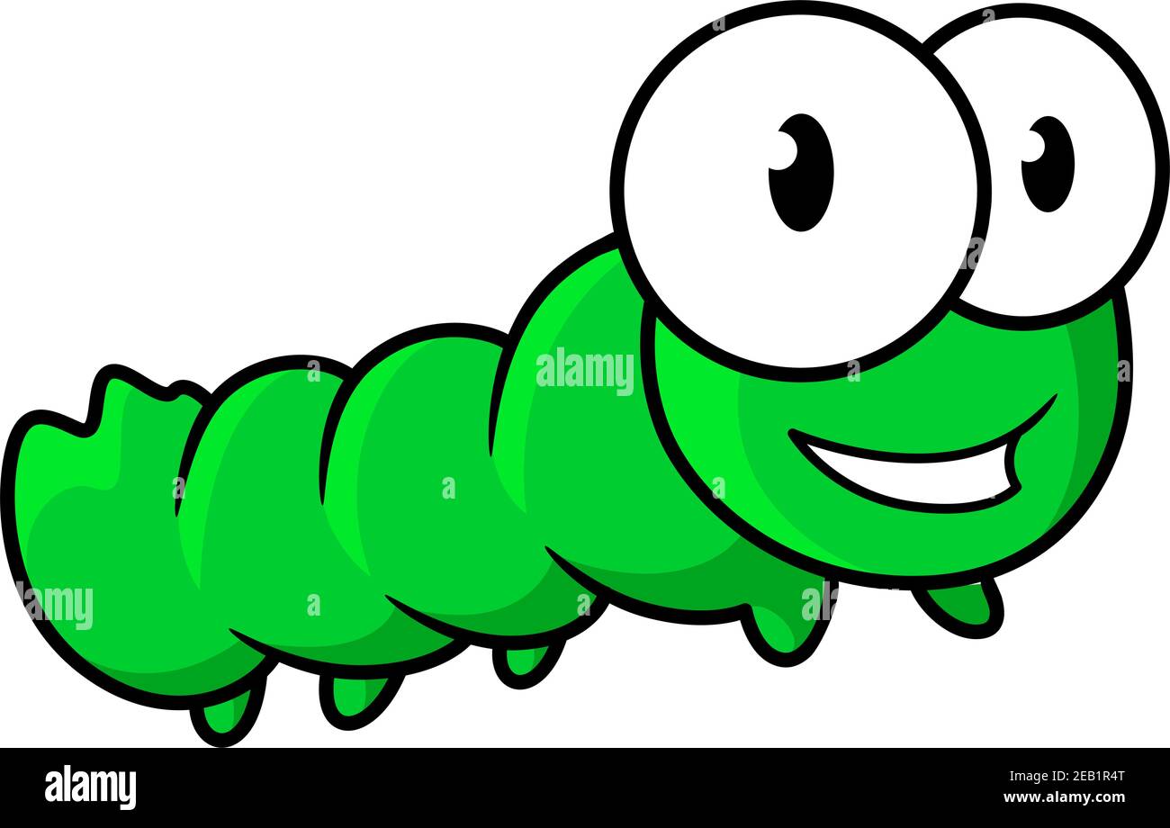 Personnage De Dessin Anime D Insecte De Chenille Verte Avec Sourire Heureux Et Googly Yeux Pour Le Decor Puerile Ou Le Motif Queue De Fees Image Vectorielle Stock Alamy