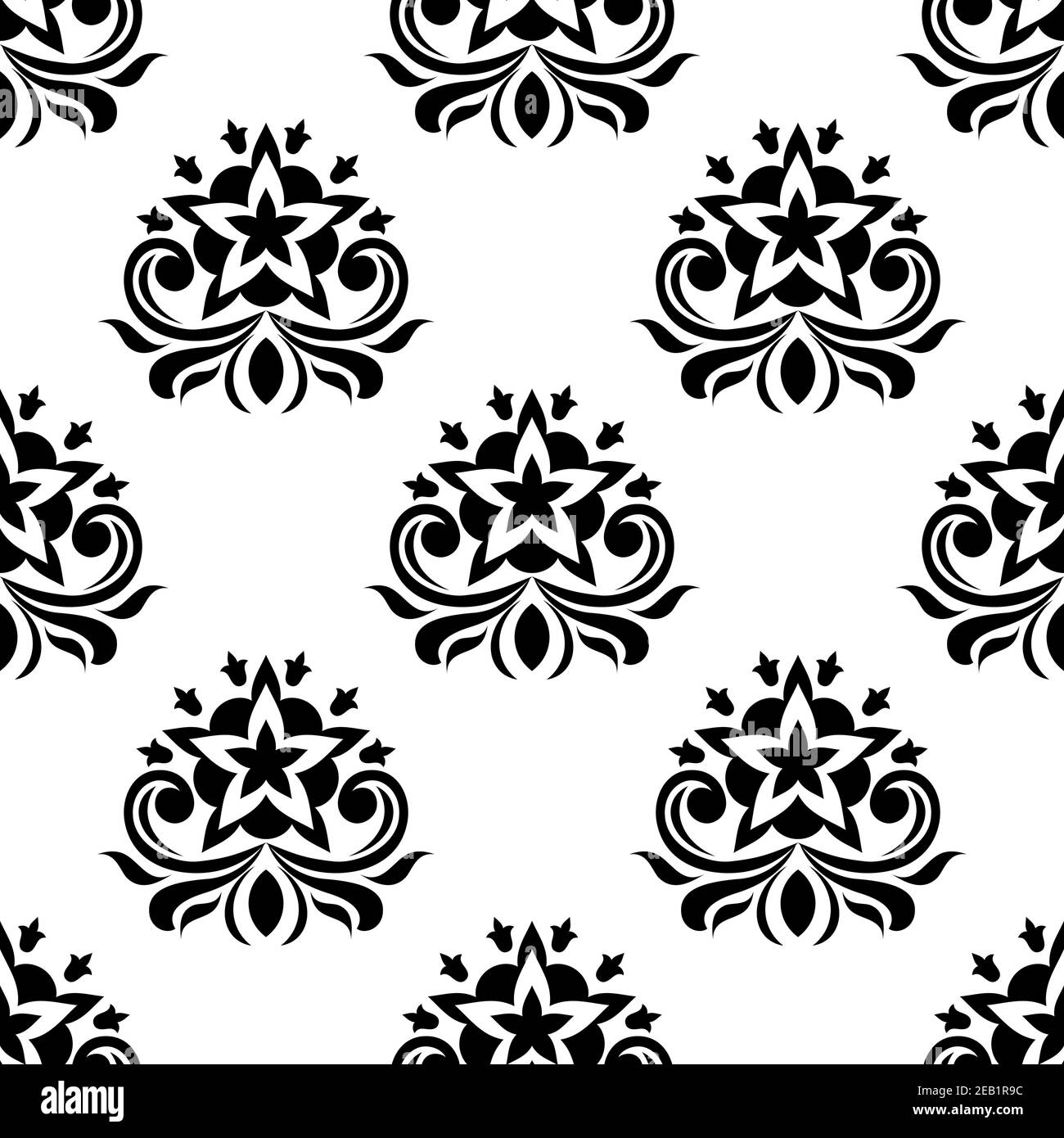Décoration rétro noire et blanche à motif sans couture de fragile inflorescences avec de petites fleurs en forme d'étoile adaptées pour le fond ou fond d'écran Illustration de Vecteur