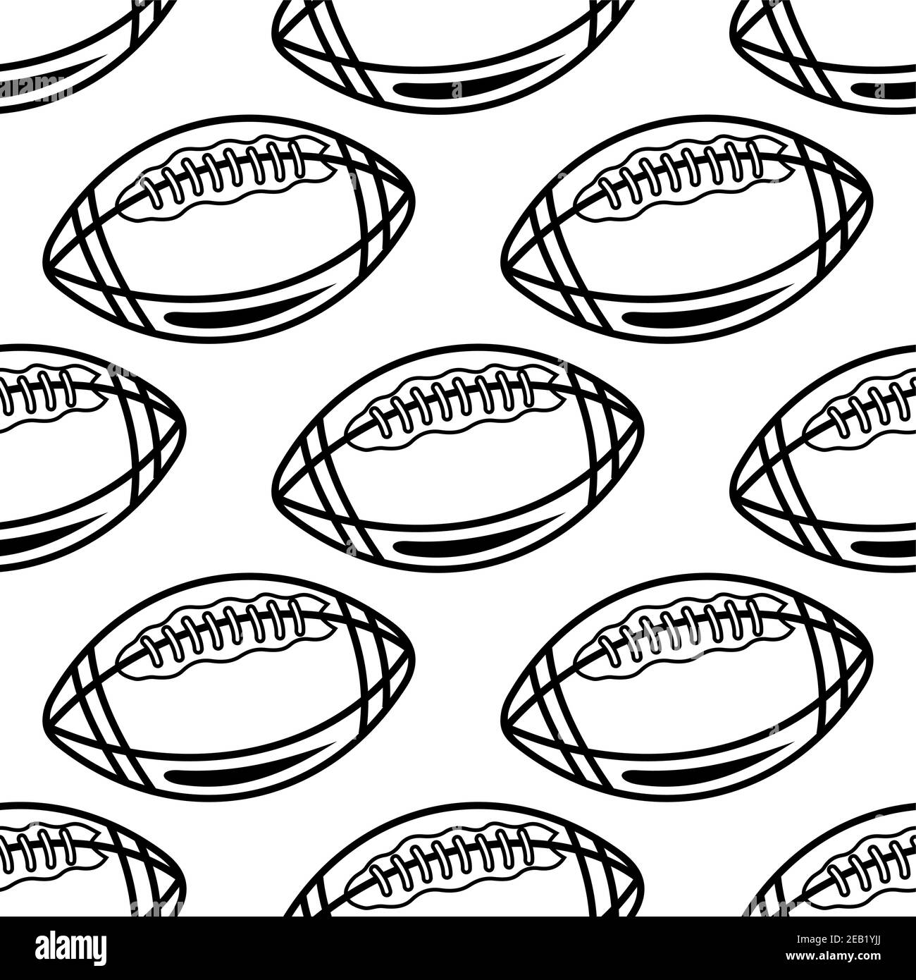 Motif sans couture de balles de rugby à contours avec extrémités pointues et laçage sur fond blanc pour un motif textile ou sportif Illustration de Vecteur