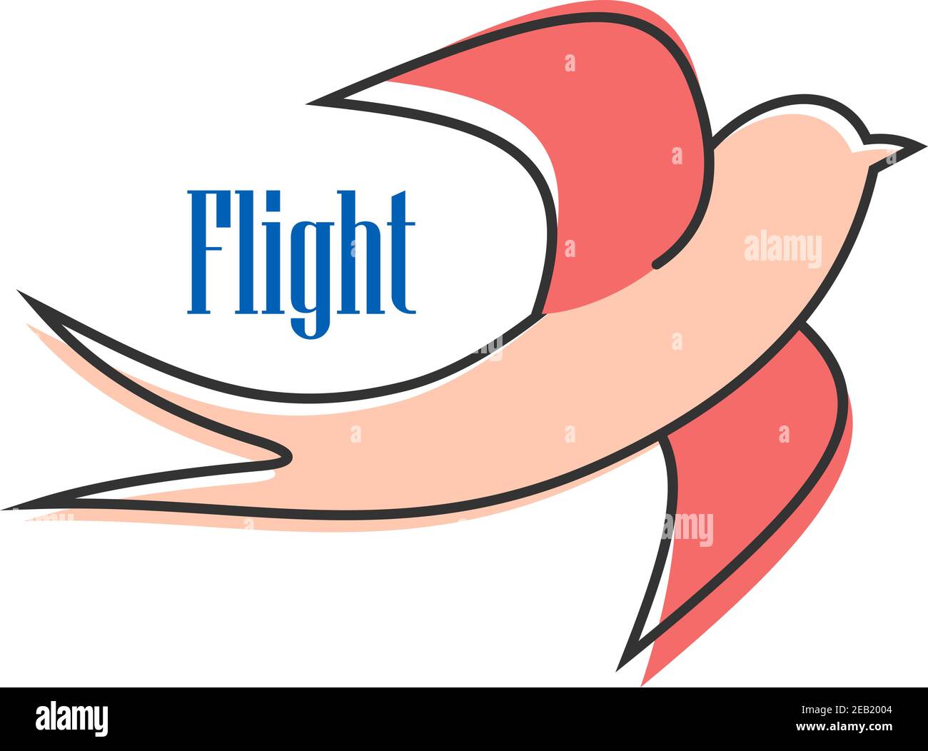 Hirondelle agile en vol avec ailes écartées et longues à fourche queue de couleur rose isolée sur fond blanc Illustration de Vecteur