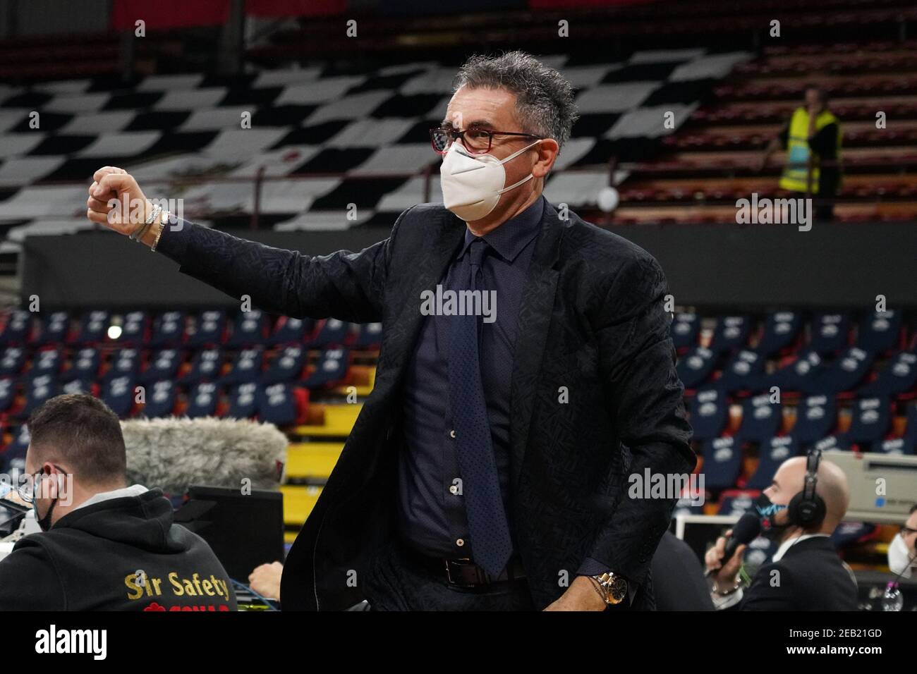 Pérouse, Italie. 11 février 2021. 2/11/2021 - gino sirci (président de sécurité conad perugia) esulta pendant les Tours VB contre Sir Sicoma Monini Perugia, match de volleyball de la Ligue des champions du CEV à Perugia, Italie, février 11 2021 (photo par IPA/Sipa USA) Credit: SIPA USA/Alay Live News Banque D'Images