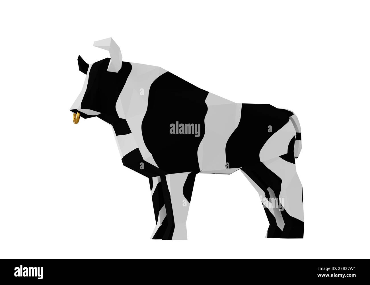 Taureau noir et blanc en poly bas, figurine d'animal en papier plié, un symbole de la nouvelle année 2021, rendu 3d Banque D'Images