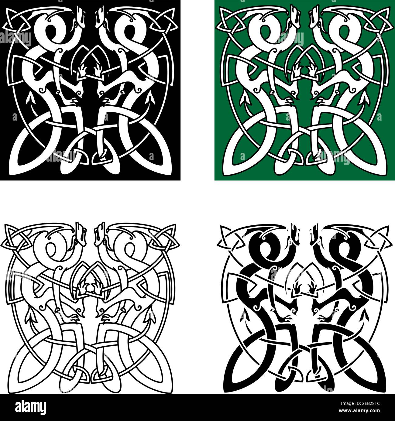 Ornements celtiques anciens avec dragons torsadés de style tribal pour tatouage ou motif animal totem Illustration de Vecteur