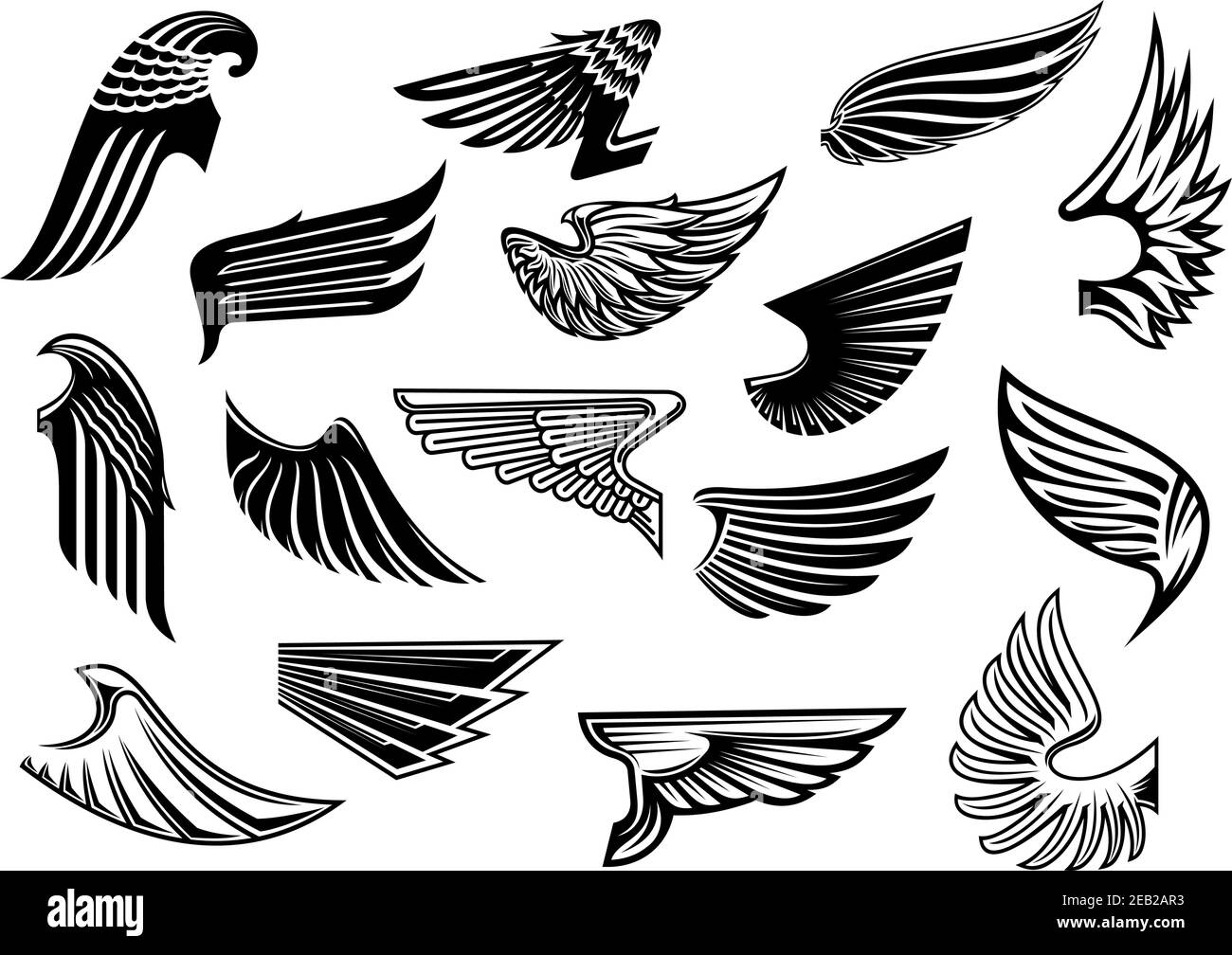 Ailes héraldiques isolées vintage avec plumage détaillé et abstrait, pour un motif tatouage ou héraldique Illustration de Vecteur