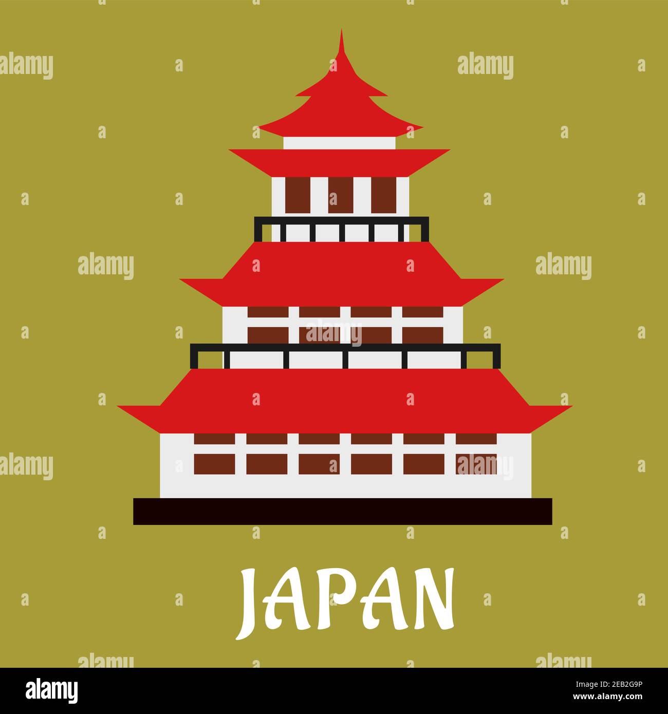 Pagode nationale traditionnelle japonaise avec toit rouge et flèche ornementale ou hit pour le voyage ou l'histoire design, plat style Illustration de Vecteur