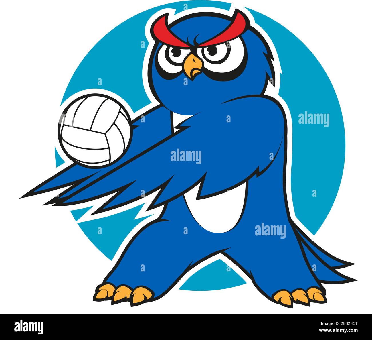 Joueur de volleyball Blue Owl avec une balle blanche, pour le club de sport ou la mascotte d'équipe Illustration de Vecteur