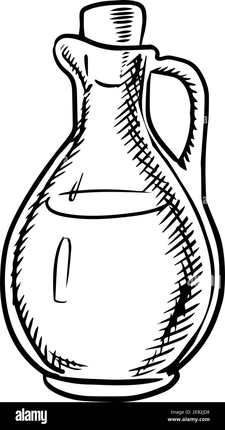 Icône de bouteille d'huile d'olive avec poignée et liège isolé sur fond blanc, contour style esquisse Illustration de Vecteur