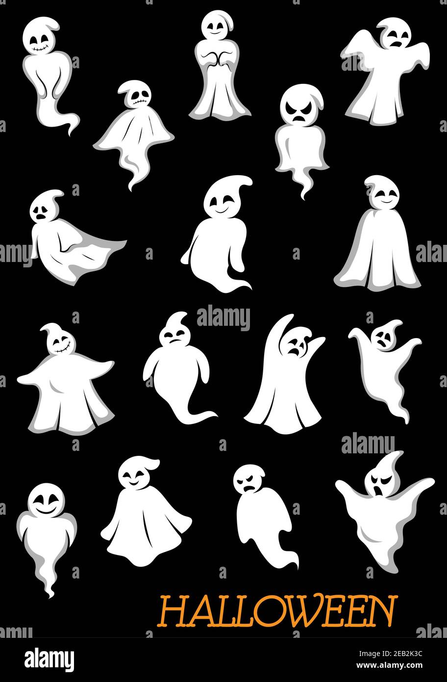 Fantômes d'halloween blancs et ghouls avec des visages de danger pour les vacances design à thème Illustration de Vecteur