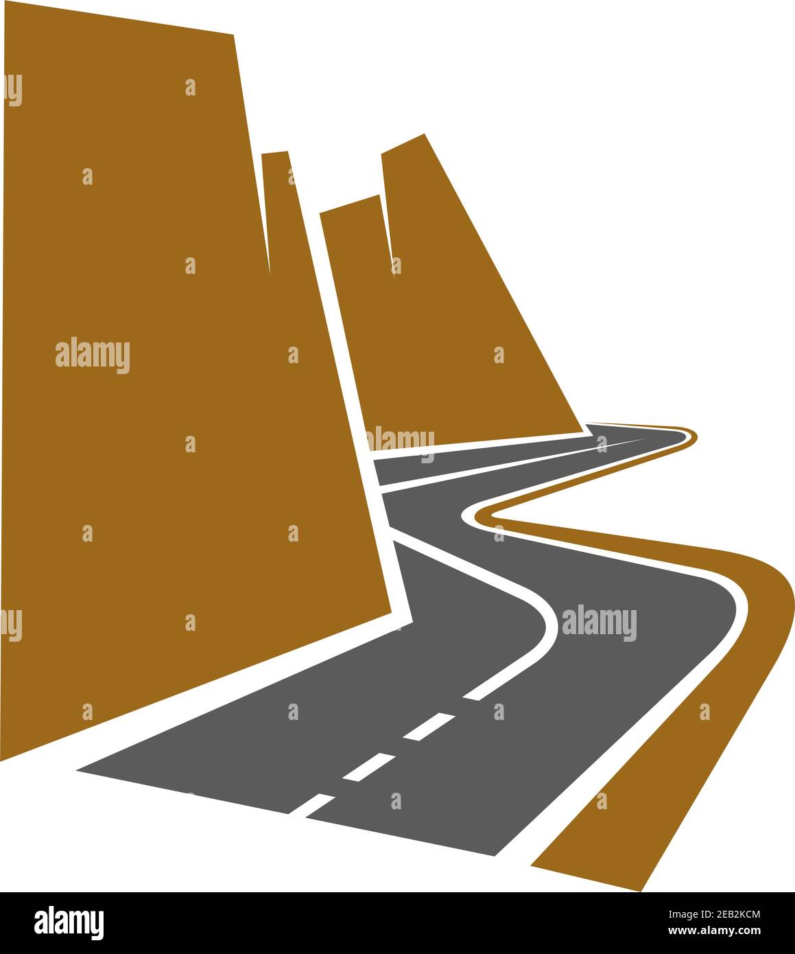 Route de montagne sinueuse ou autoroute avec ligne centrale suivant le courbe des falaises comme elle disparaît dans la distance Illustration de Vecteur