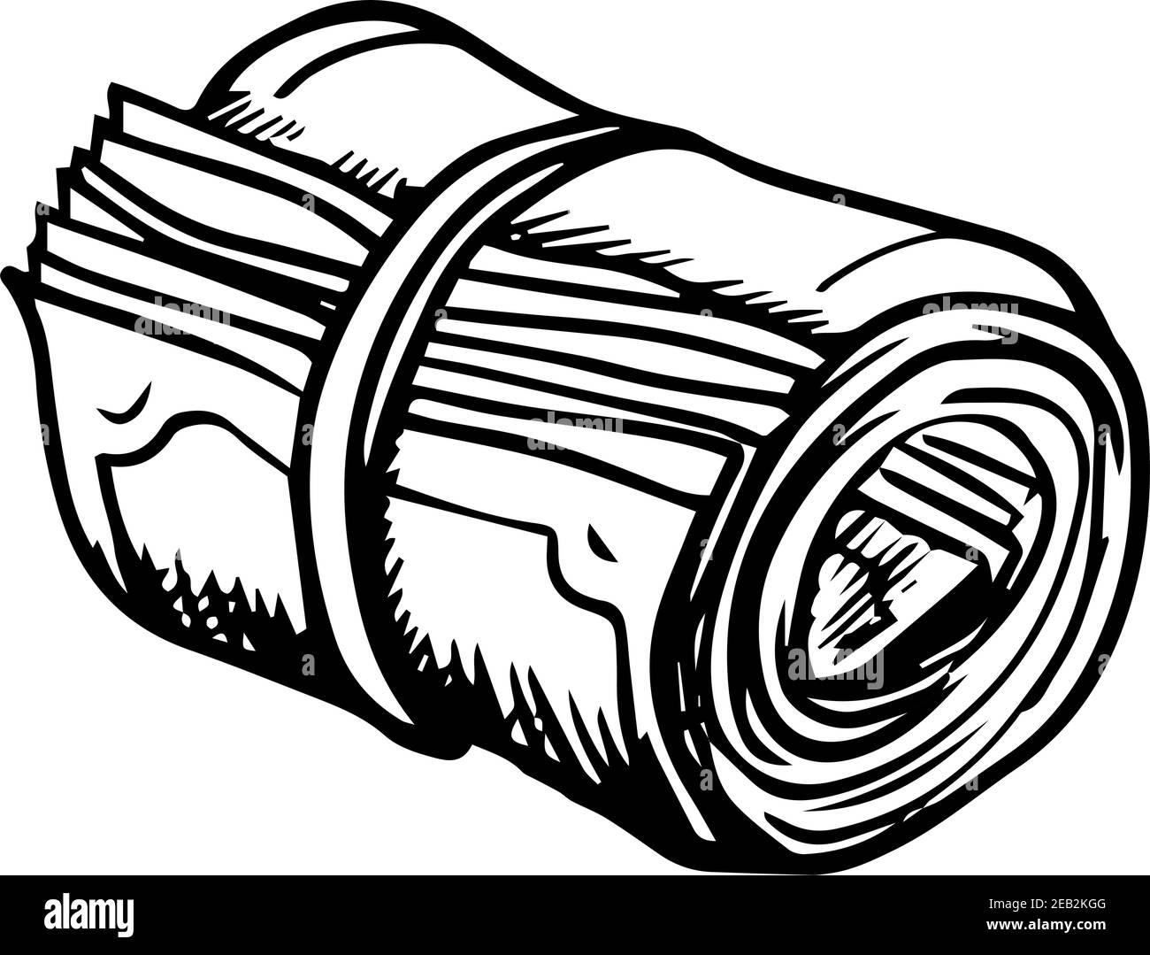 Rouleau d'argent enroulé avec bande en caoutchouc isolée sur fond blanc, pour la conception d'affaires ou de finance. Icône de style d'esquisse Illustration de Vecteur