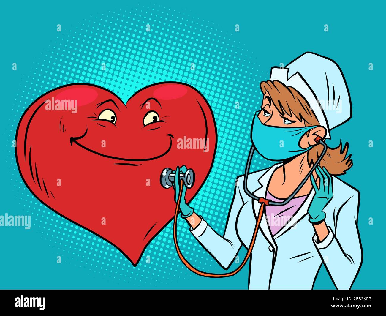 Une femme médecin écoute le cœur. Saint Valentin Illustration de Vecteur