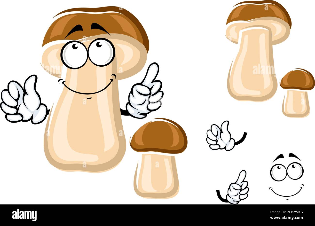 Forêt sauvage roi bolete personnage de dessin animé de champignon avec chapeau brun pâle, isolé sur blanc Illustration de Vecteur