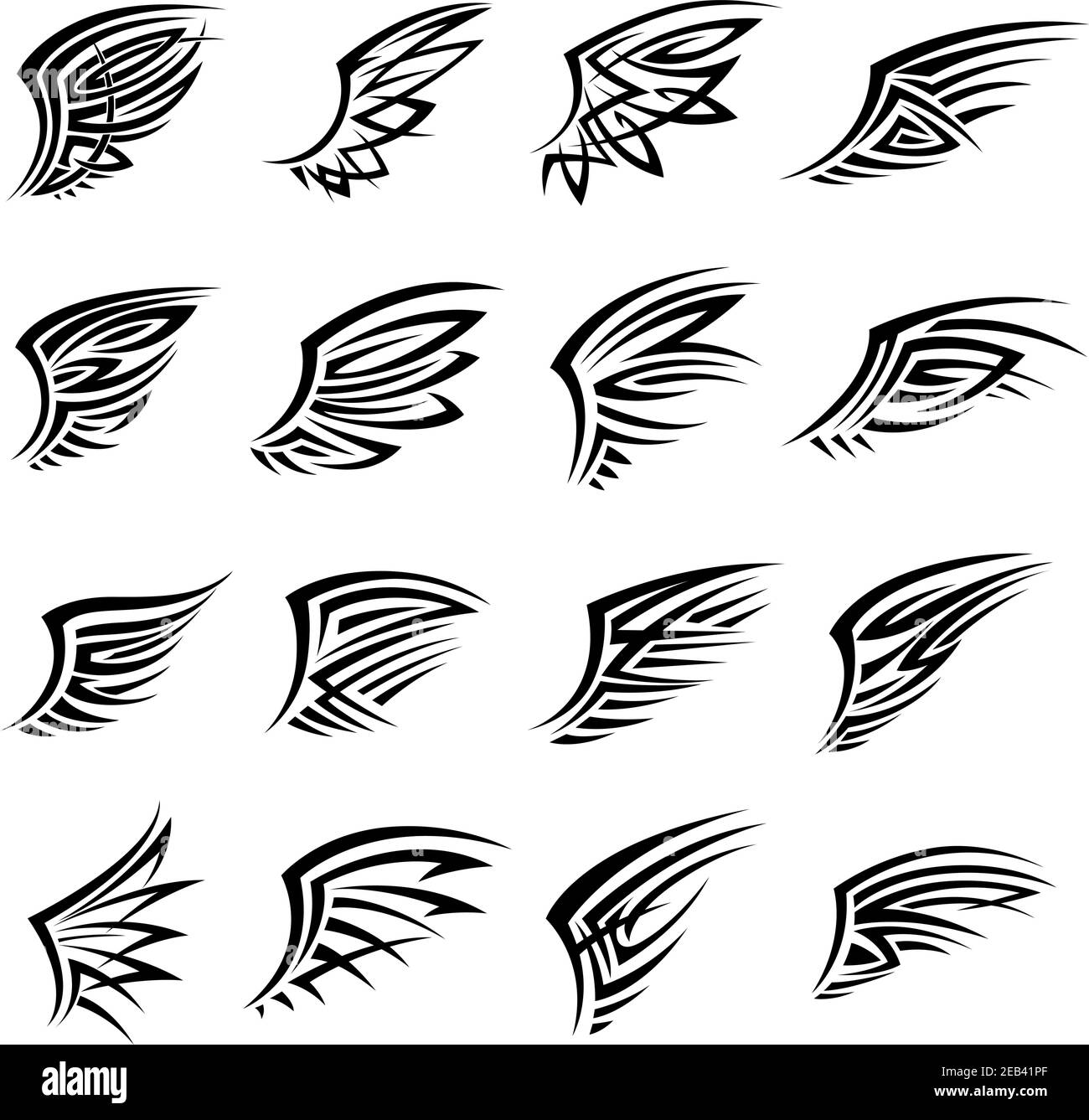 Motifs de tatouage tribal noir avec ailes isolées. Peut également être utilisé comme symbole heralsec, emblème, icône ou imprimé t-shirt Illustration de Vecteur