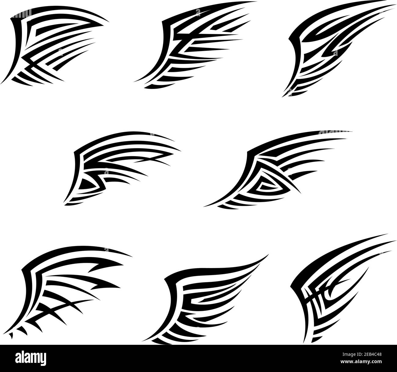 Ailes noires de style tatouage tribal. Abstrait dépasse les ailes d'oiseaux ou d'anges avec ornement complexe. Pour tatouage ou design religieux Illustration de Vecteur