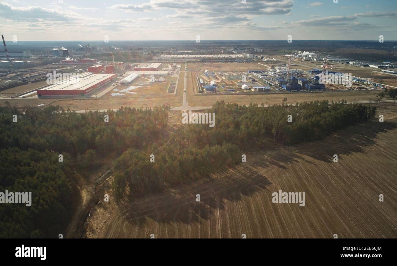 Paysage industriel lourd au-dessus de la vue de dessus de drone Banque D'Images