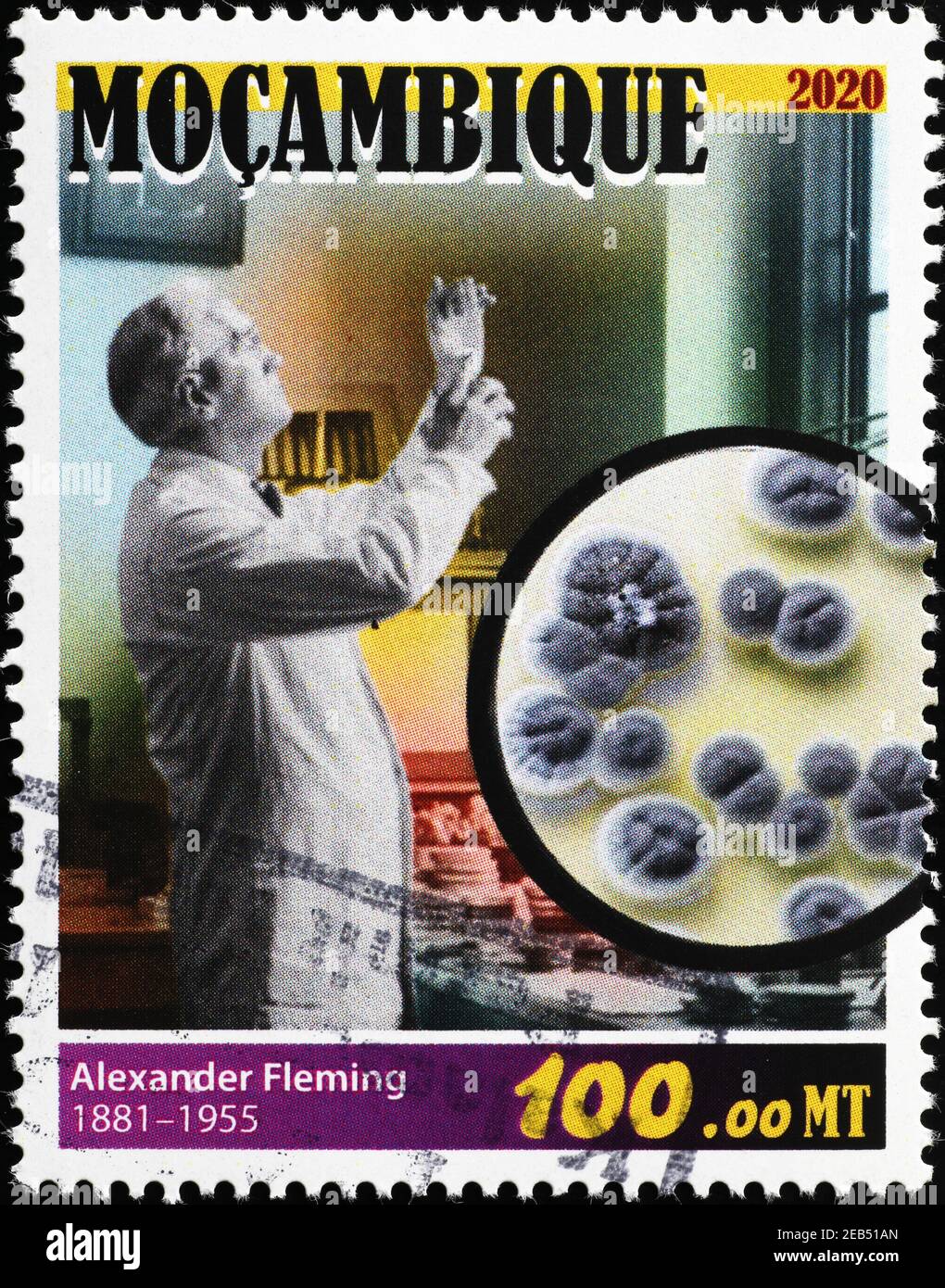Alexander Fleming au travail sur timbre-poste Banque D'Images