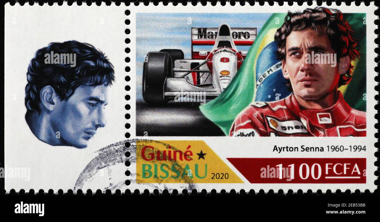 Le chauffeur de formule 1 Ayrton Senna sur le timbre-poste Banque D'Images