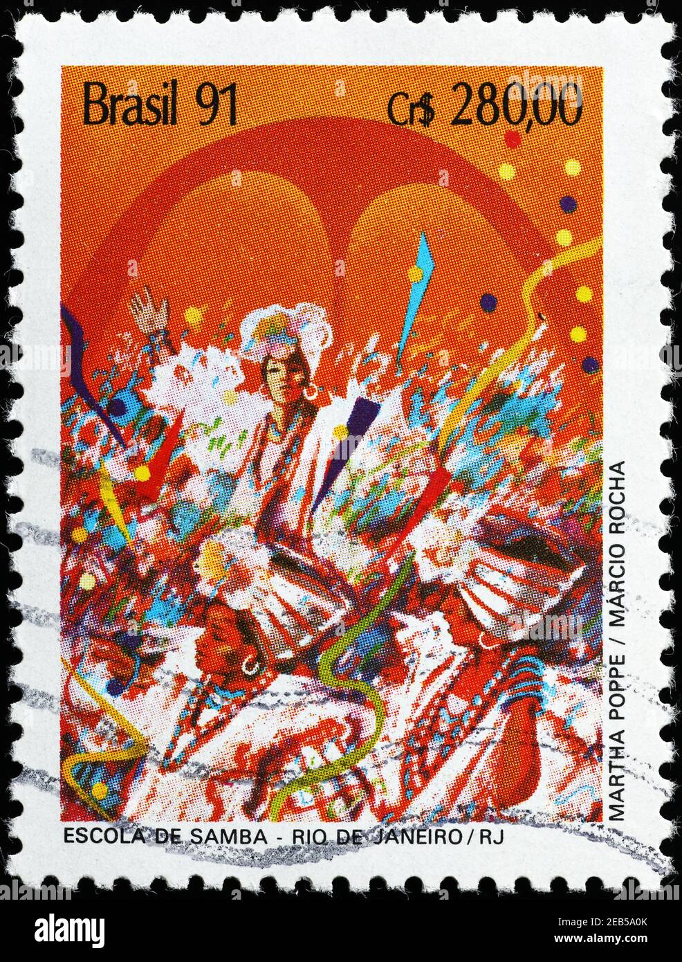 École de samba de Rio de Janeiro sur le timbre brésilien Banque D'Images