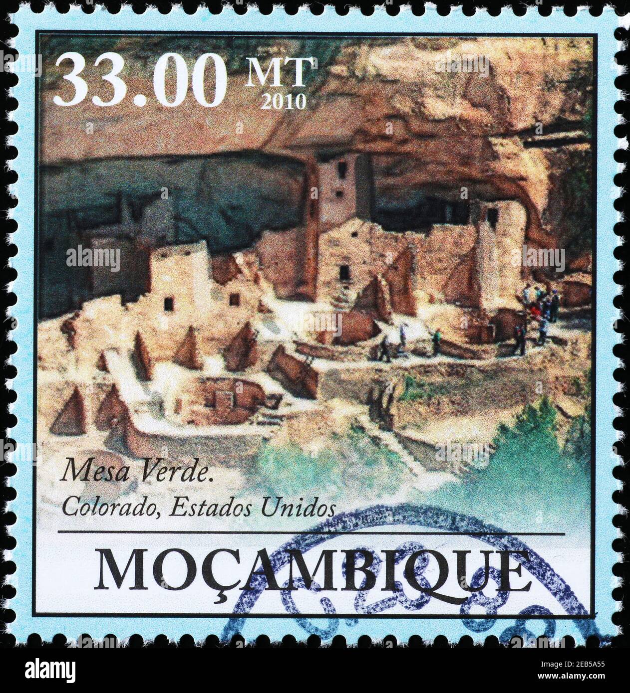 Ruines d'Anasazi à Mesa Verce N.P. sur timbre-poste Banque D'Images
