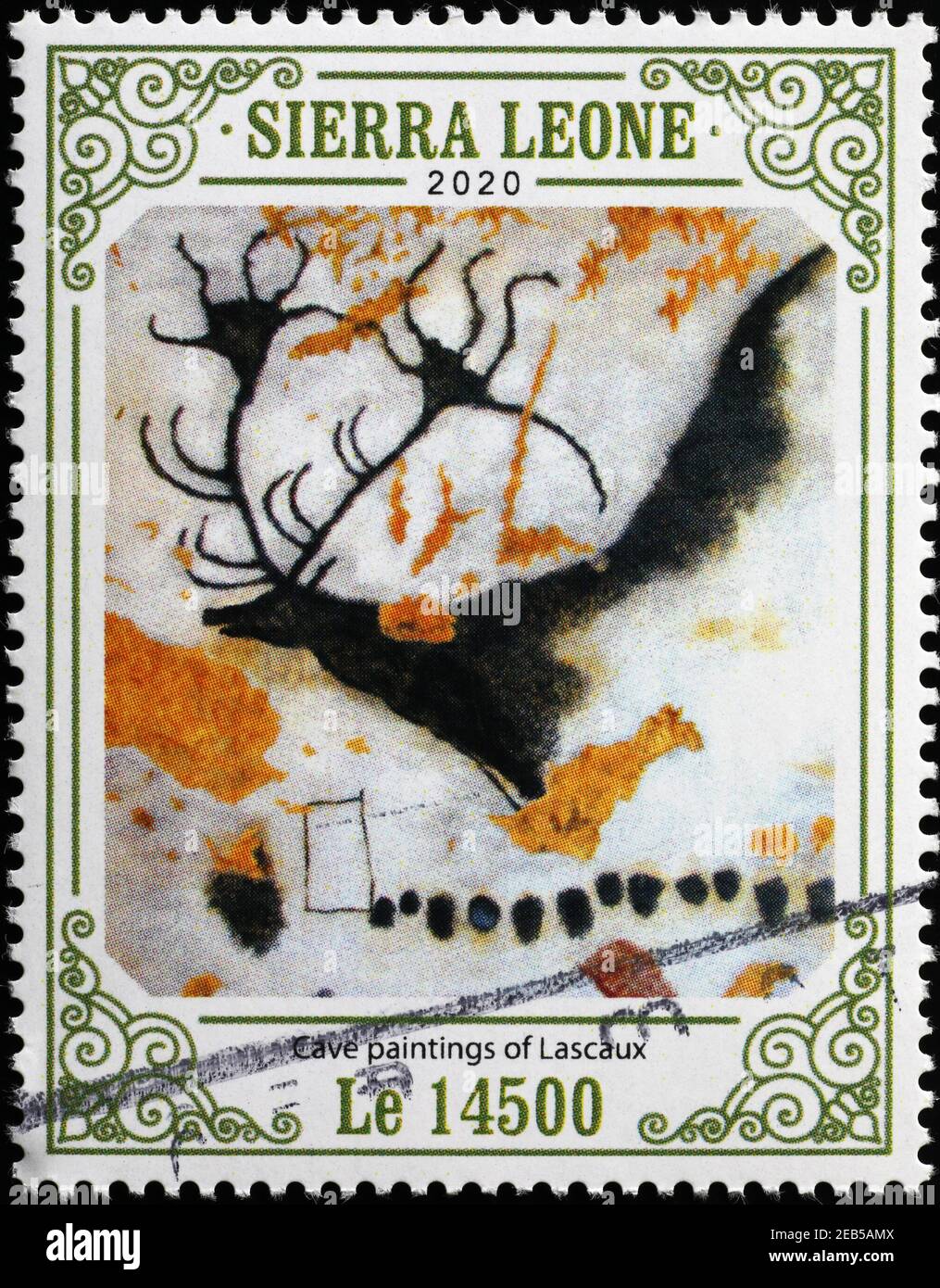Cerf dans des peintures rupestres de Lascaux sur timbre-poste Banque D'Images