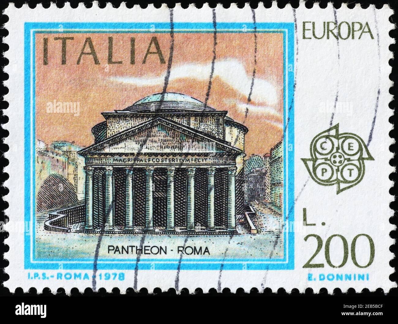 Le Panthéon de Rome sur timbre-poste italien Banque D'Images