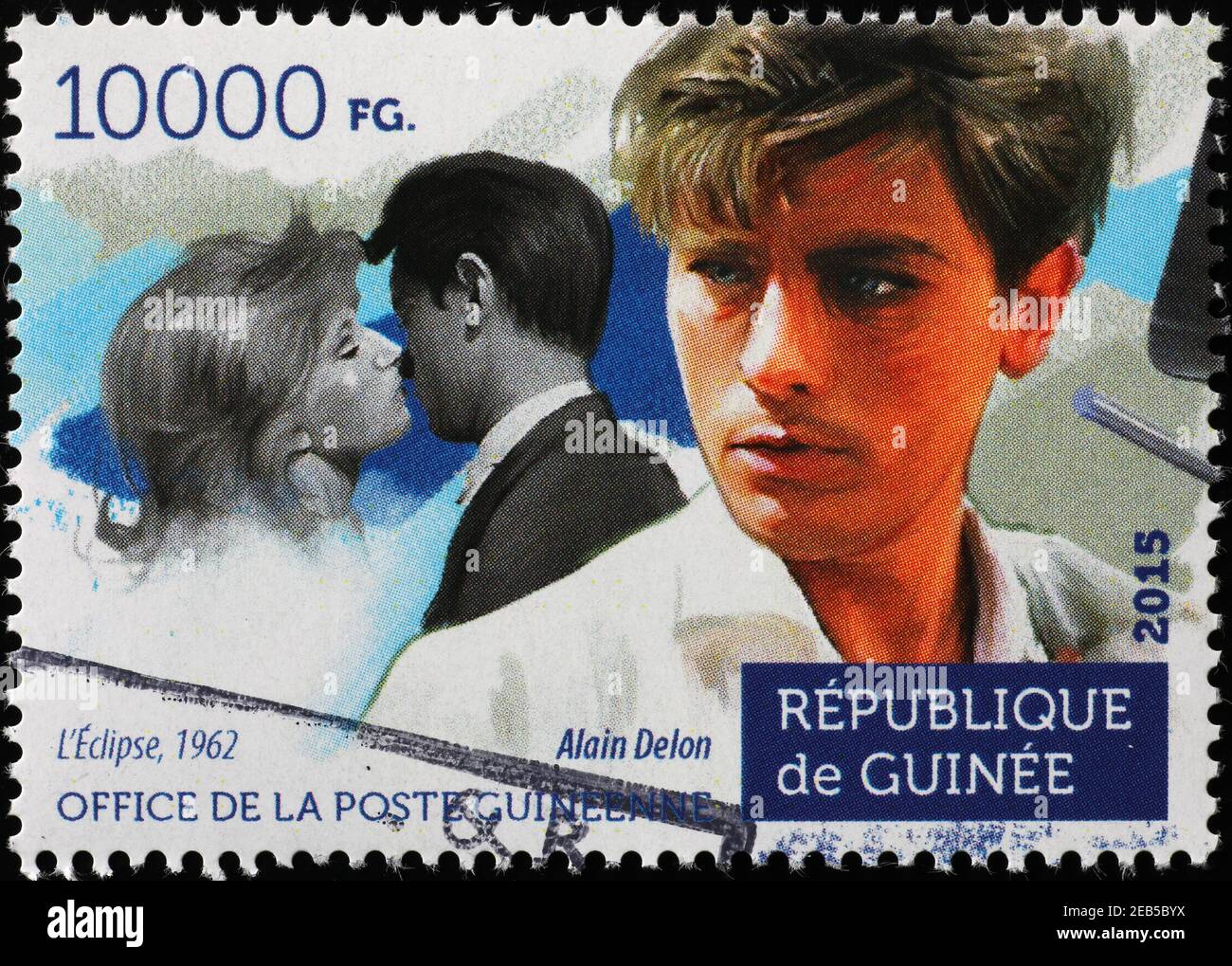 Le jeune Alain Delon sur le timbre-poste de la Guinée Banque D'Images