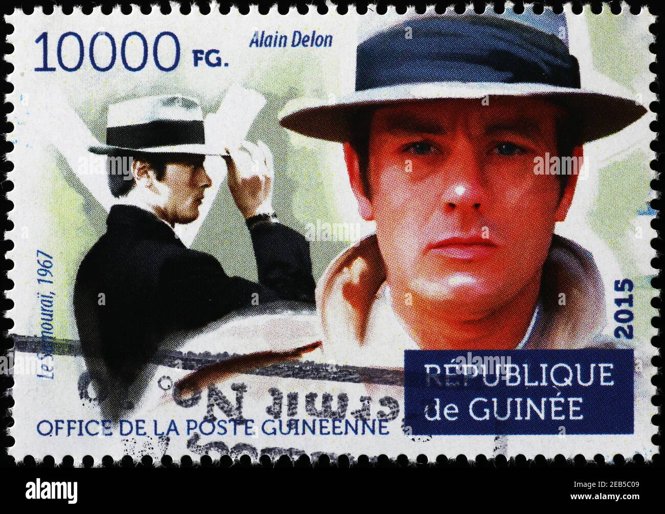 Jeune Alain Delon sur timbre-poste Banque D'Images