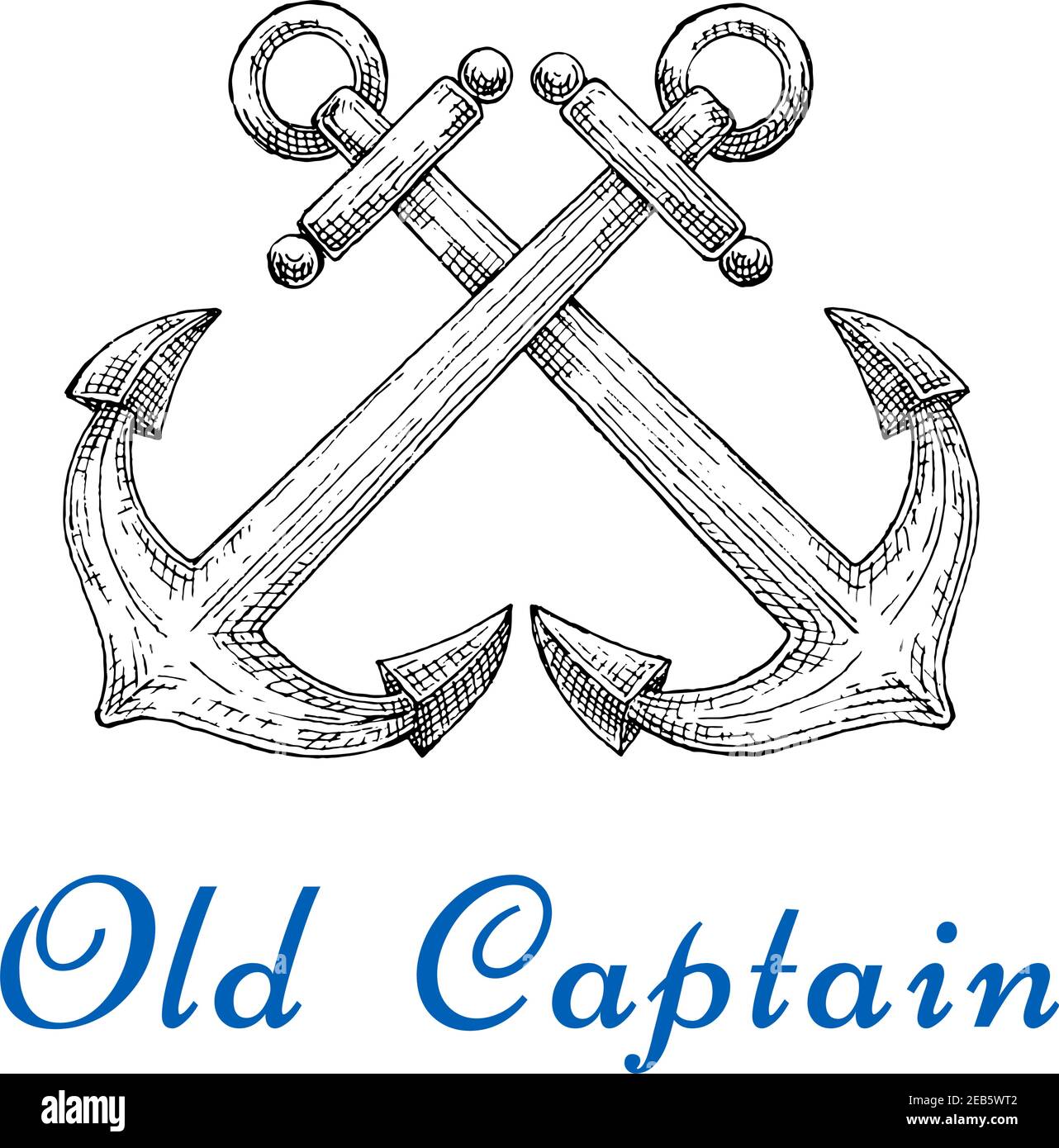 Emblème de capitaine ancien avec ancres marines amirauté croisées. Croisière sur l'océan, voyage en mer ou impression de t-shirt Illustration de Vecteur