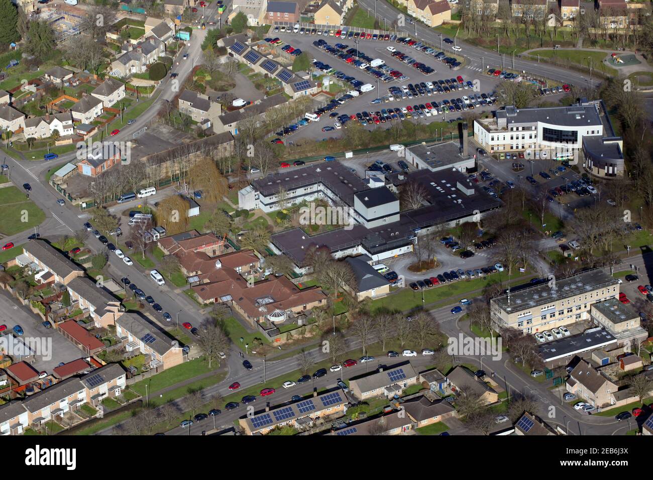 Vue aérienne de l'hôpital communautaire de Witney, Witney, Oxfordshire Banque D'Images