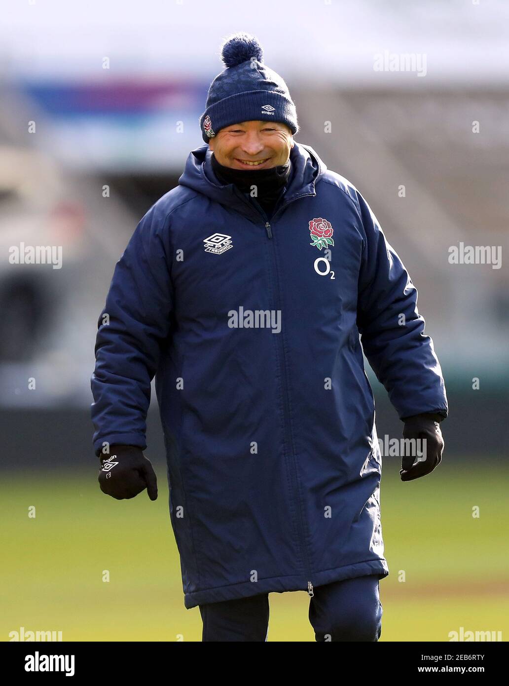 Eddie Jones, entraîneur-chef d'Angleterre, lors d'une séance d'entraînement au stade Twickenham, à Londres. Date de la photo : vendredi 12 février 2021. Banque D'Images