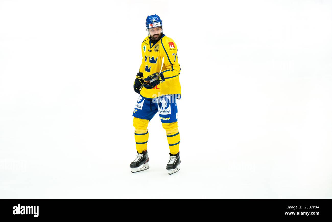 Malmoe, Suède. 11 février 2021. Linus Froberg (71) de Suède vu dans le match de hockey Beijer 2021 entre la République tchèque et la Suède à Malmoe Arena à Malmoe. (Crédit photo : Gonzales photo/Alamy Live News Banque D'Images