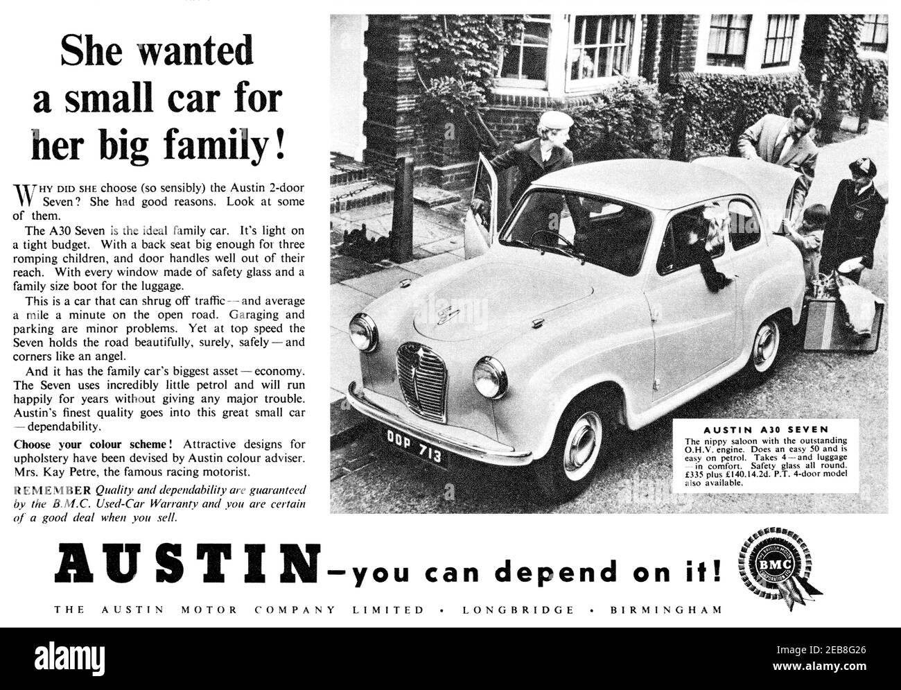 1955 publicité britannique pour la voiture Austin A30 Seven. Banque D'Images