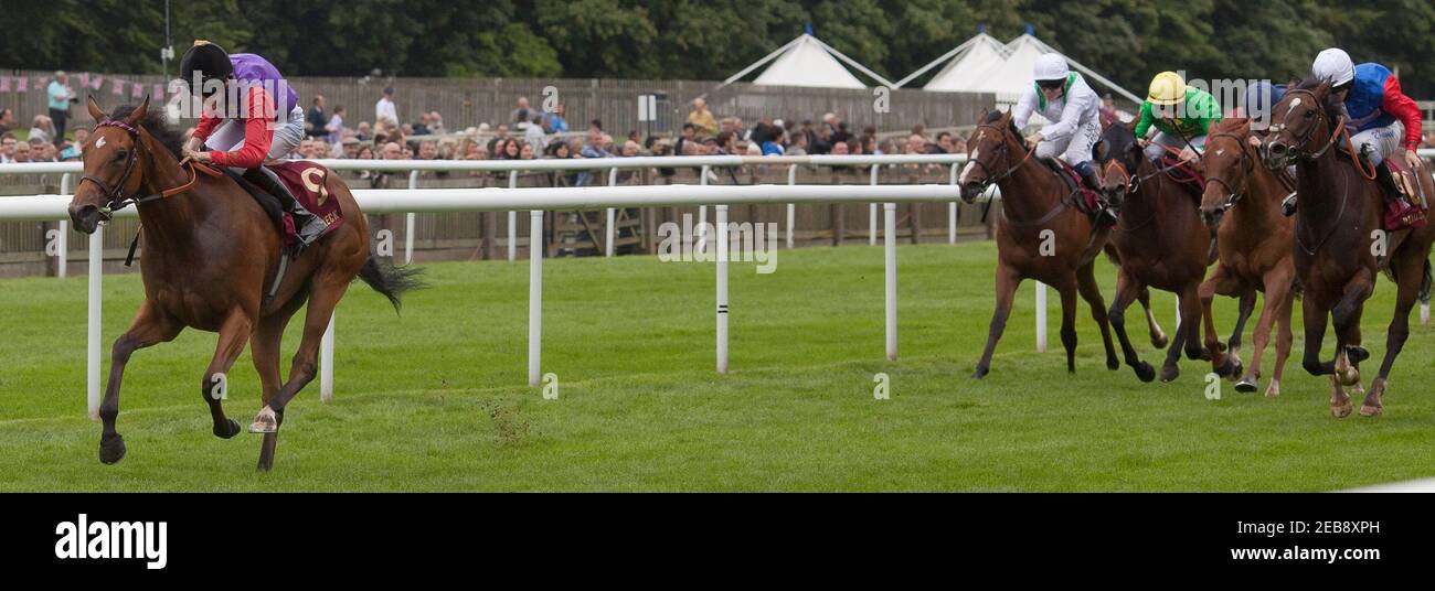 Course de chevaux - Newmarket July Festival - Newmarket Racecourse - 13/7/12 le verset gratuit de Brendan Powell (L) remporte le 13.20 le Piper-Heidsieck E.B.F. Fillies' handicap Race obligatoire crédit: Images d'action / Julian Herbert Livepic Banque D'Images