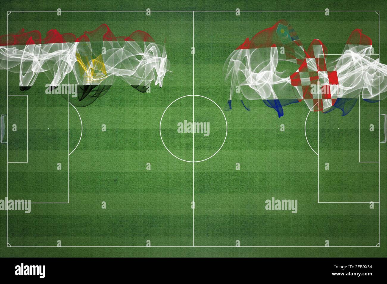 Match de football Égypte contre Croatie, couleurs nationales, drapeaux nationaux, terrain de football, jeu de football, concept de compétition, espace de copie Banque D'Images