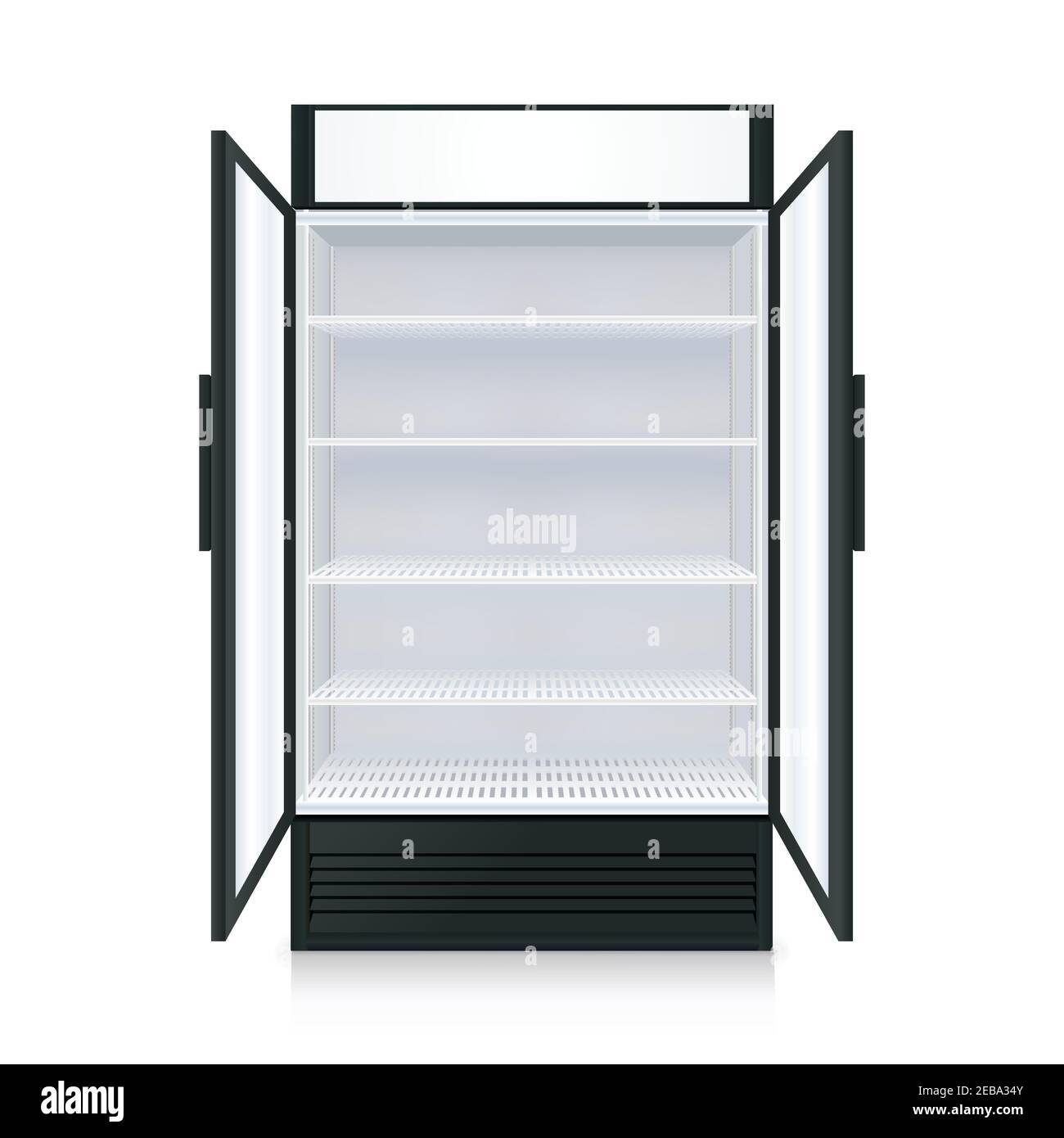Réfrigérateur commercial vide réaliste avec étagères et portes ouvertes transparentes illustration vectorielle isolée Illustration de Vecteur