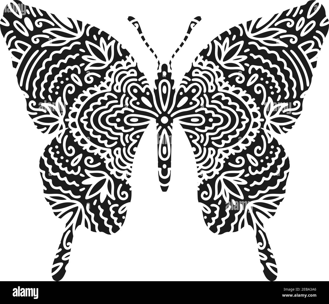 Papillon graphique mandala abstrait isolé dans fond blanc.Boho indian Shape.ethnie style oriental Illustration de Vecteur