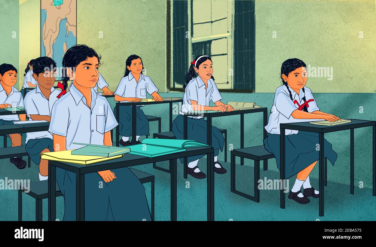 étudiants assis dans la salle de classe Banque D'Images