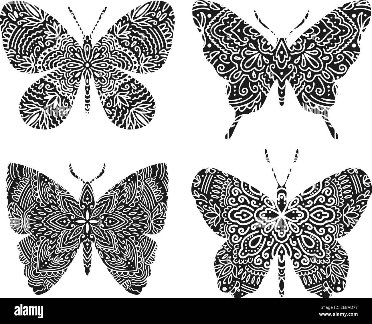 Papillon graphique mandala abstrait isolé dans fond blanc.Boho indian Shape.ethnie style oriental Illustration de Vecteur