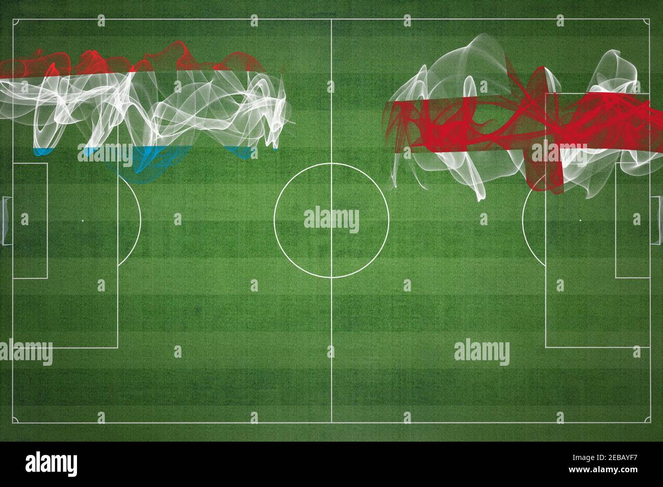Match de football Luxembourg contre Angleterre, couleurs nationales, drapeaux nationaux, terrain de football, match de football, concept de compétition, espace de copie Banque D'Images