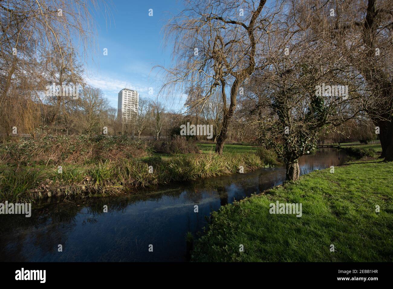 Bâtiment AA Basingstoke en arrière-plan de l'époque du printemps du parc d'eastrp Banque D'Images