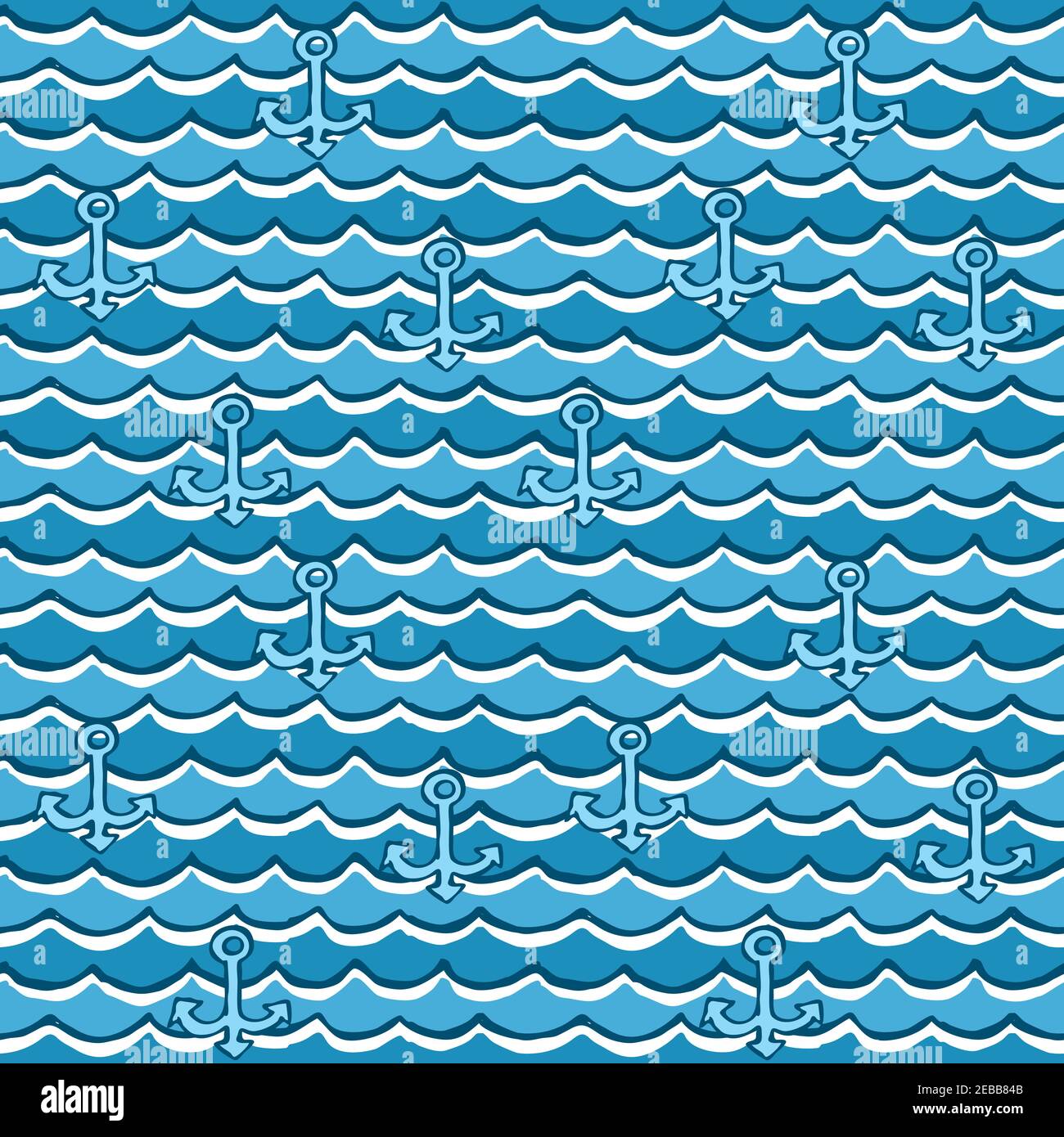 Motif vectoriel de style nautique avec ancres et vagues. Illustration de Vecteur